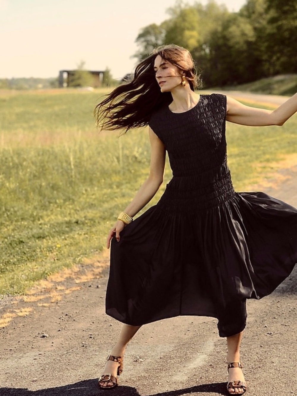 NWT! J.CREW "Maude" Black Smocked Midi Dress, sz M - Picture 7 of 7